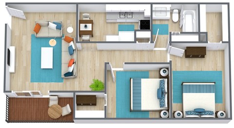 Floor plan for 2 beds, 1 bath, 850 sqft